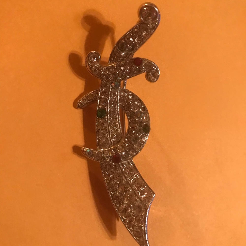 Vintage Masonic Rhinestone sword and half moon Brooch by ORA